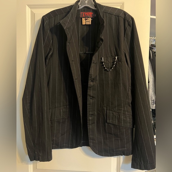 Tripp NYC Mens Black Pinstripe Button Blazer Jacket Y2K Goth Punk Daangoodman - Picture 2 of 8